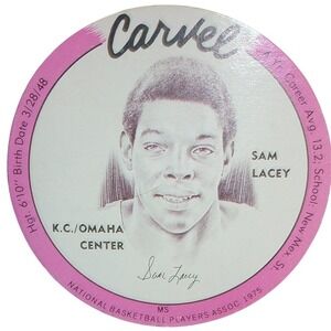 1975 Carvel Ice Cream Sam‎ Lacey KC Omaha Kings NBA Basketball Disc Card